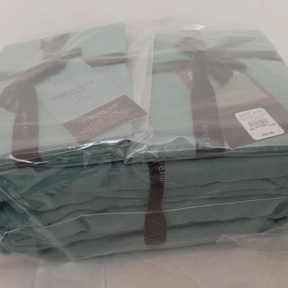 West Elm KING Belgian Flax Linen Duvet Cover & 2 KING shams Peacock - Picture 10 of 12